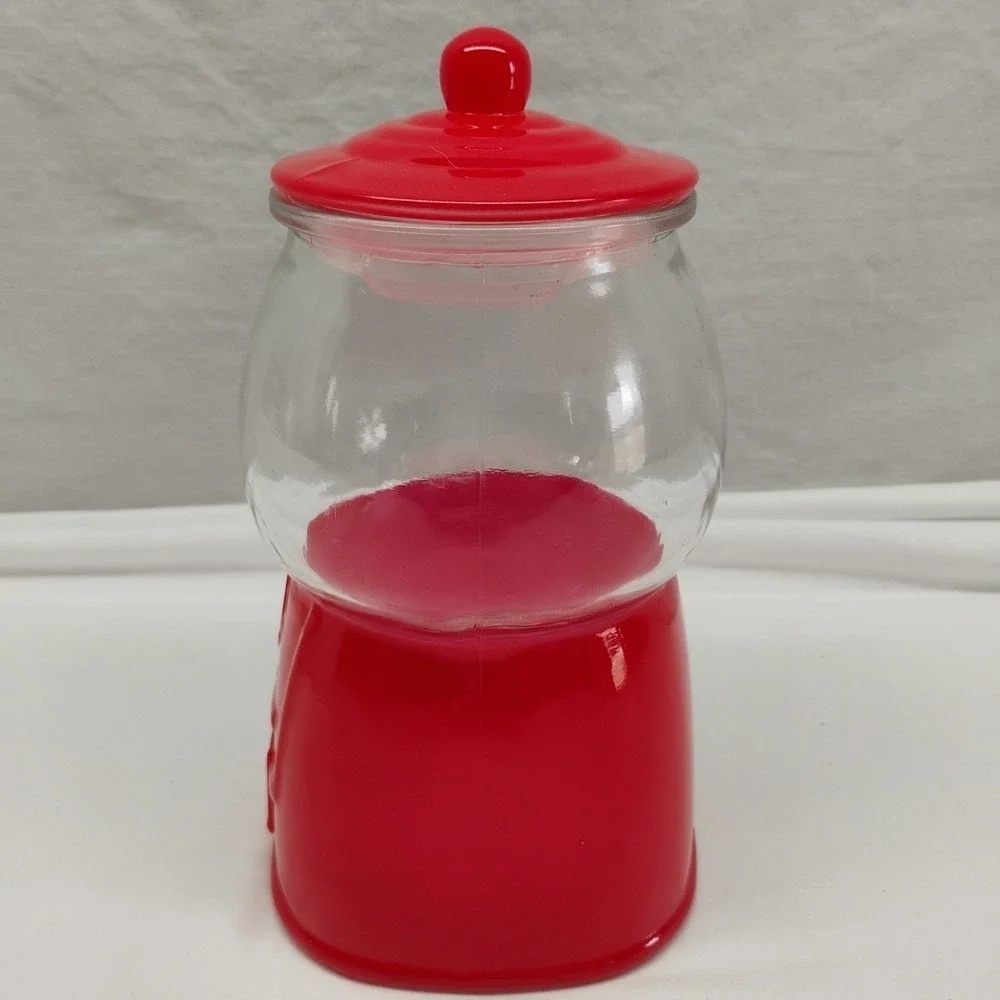 Cookie Candy Jar Gum Ball Machine 5 Cent Sleigh Bell Bistro Sealed Lid Red 8x4.5